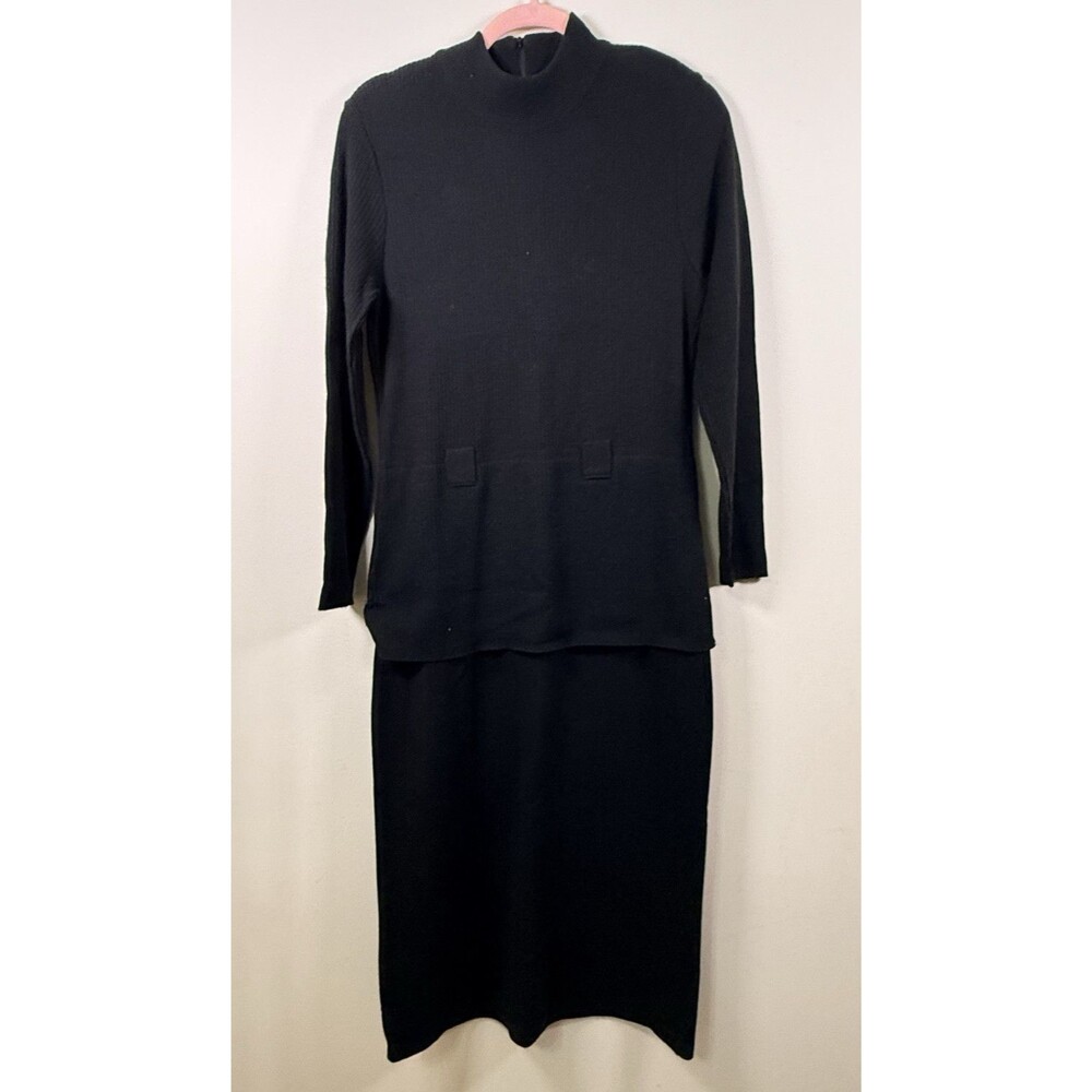 Sag Harbor Knit Dress - Mock Neck Long Sleeve Sweater Dress - M